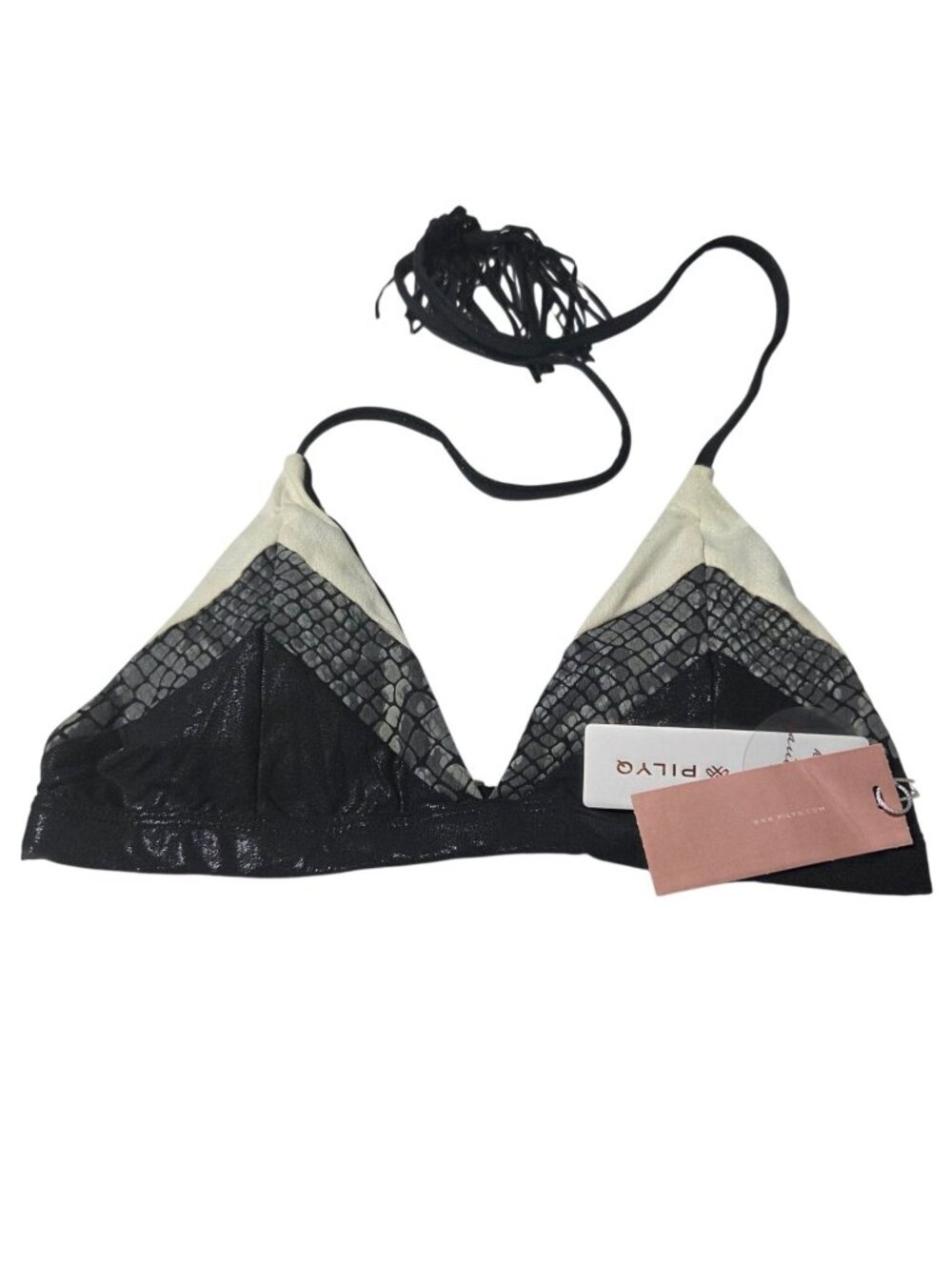 PilyQ Triangle Bikini Top Size Medium Black Cream Snake Swimwear Swimsuit Beach